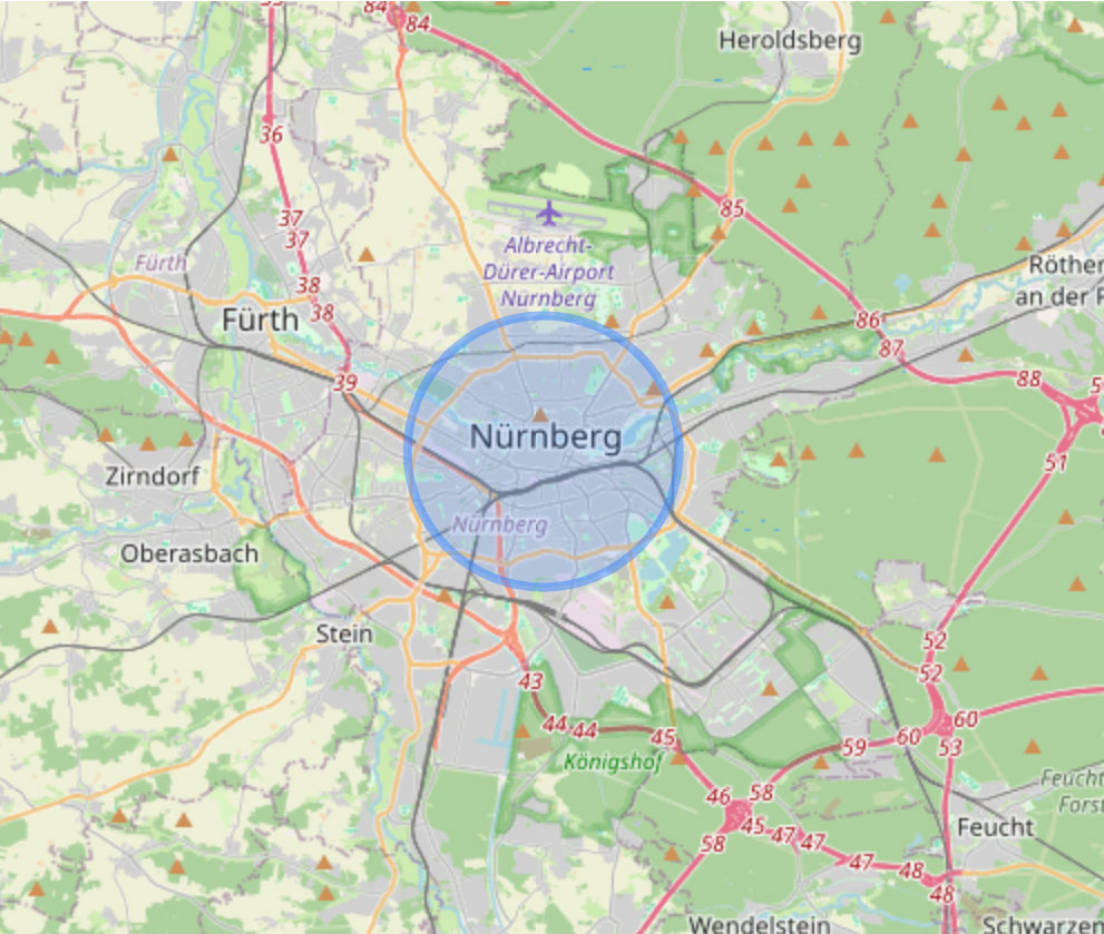 Beispielhafter Einsatzradius: bis 3 km Radius
